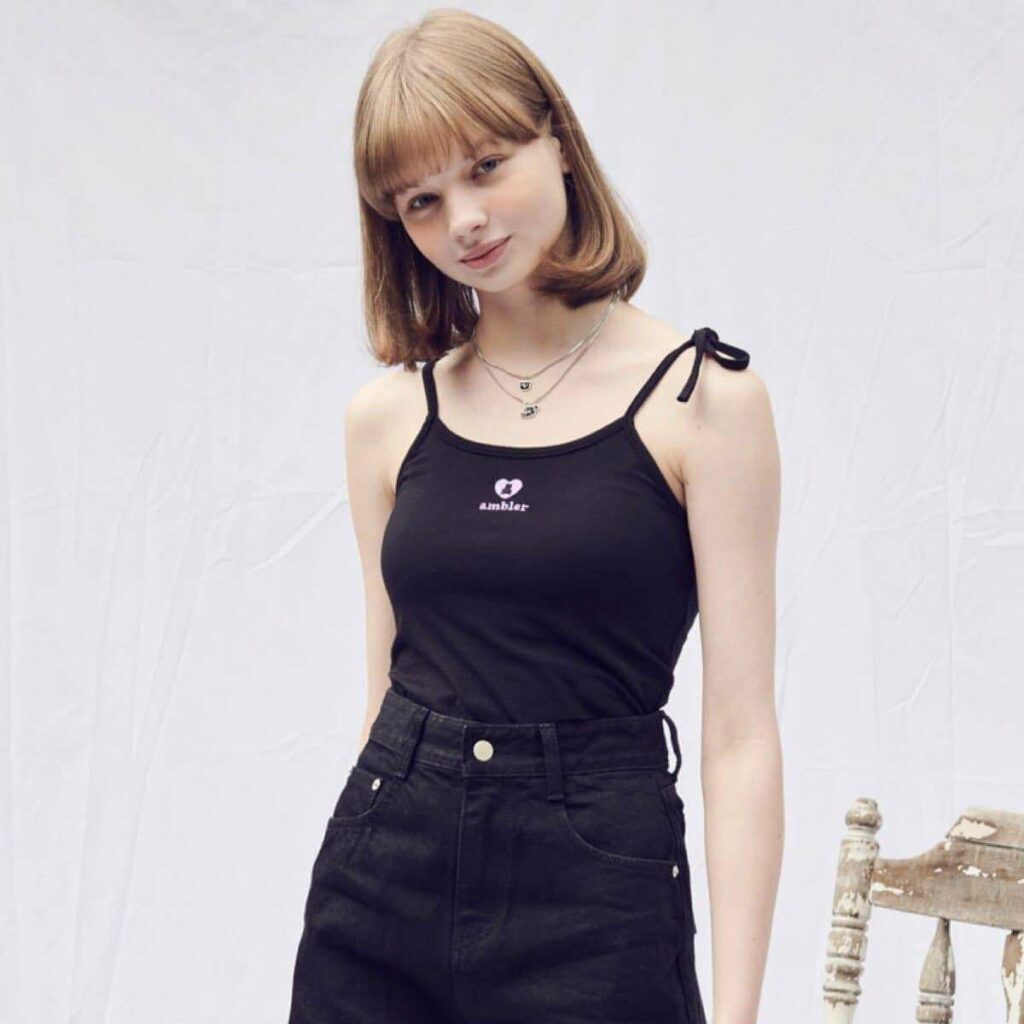 Ambler Love Bear Crop Sleeveless T-shirt in Black, retailing at SGD36.50 at StyleupK korean fashion online